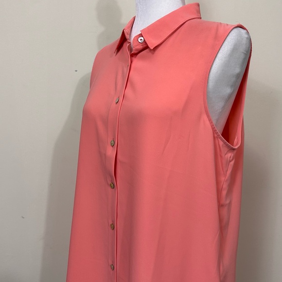 NWOT Rachel Zoe Polyester Pink Orange Loose Fit Sleeveless Button Down Shirt L - Picture 7 of 15